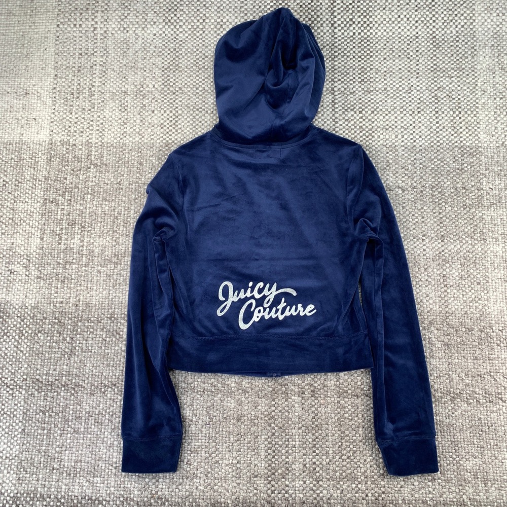 Juicy Couture Robertson Hoodie Women S Navy Velour Script Back Logo 110039566